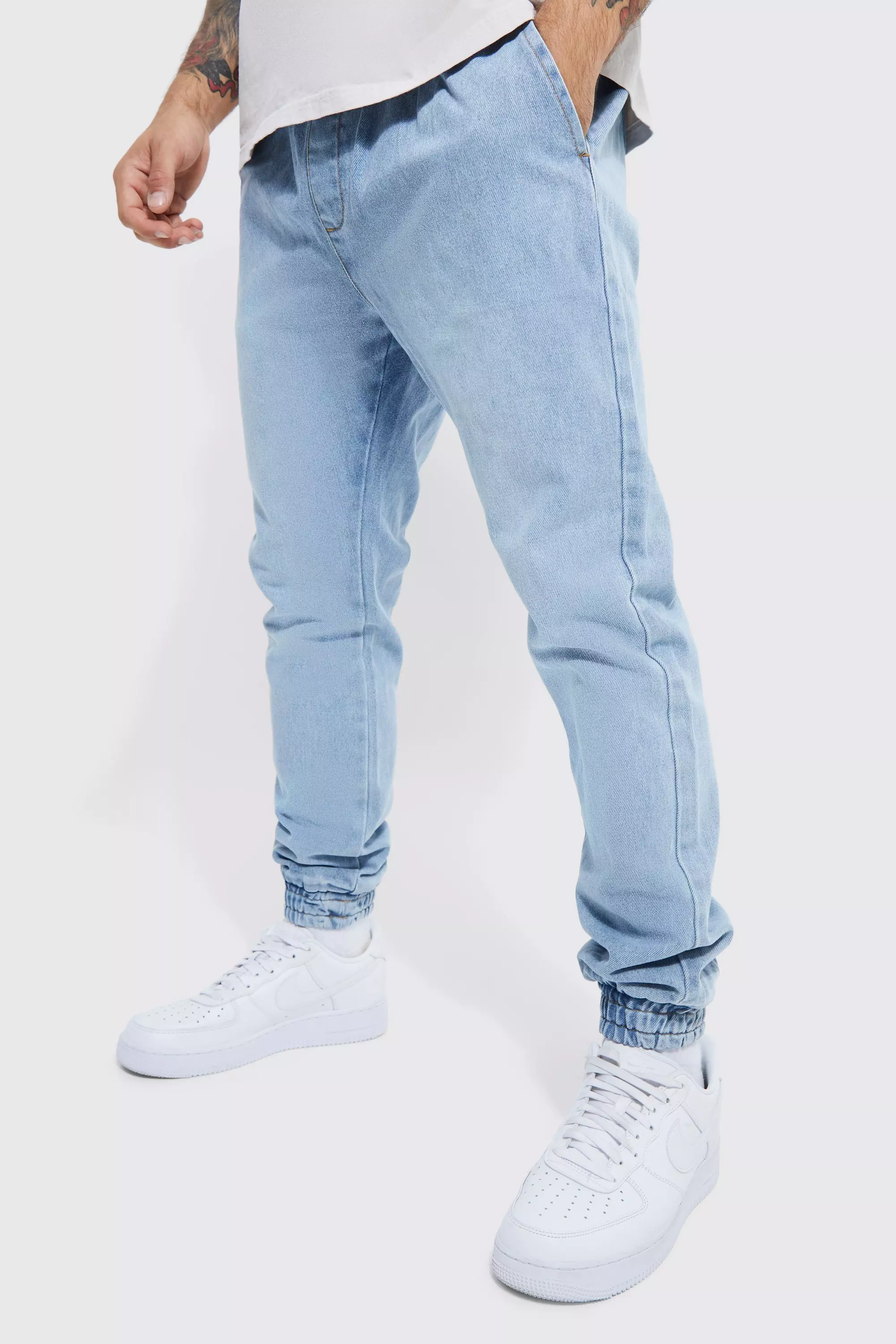 Skinny Stretch Denim Joggers boohooMAN UK